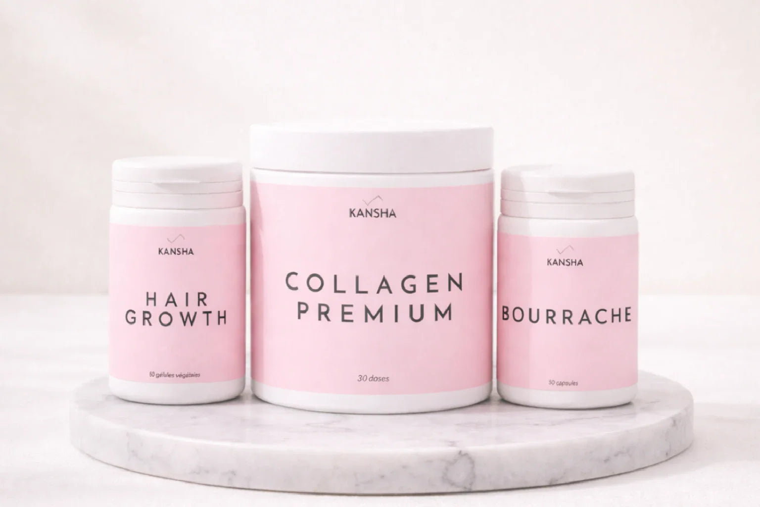 compléments alimentaires de la gamme BEAUTY de KANSHA, pour prendre soin de la beauté, des cheveux et de la peau