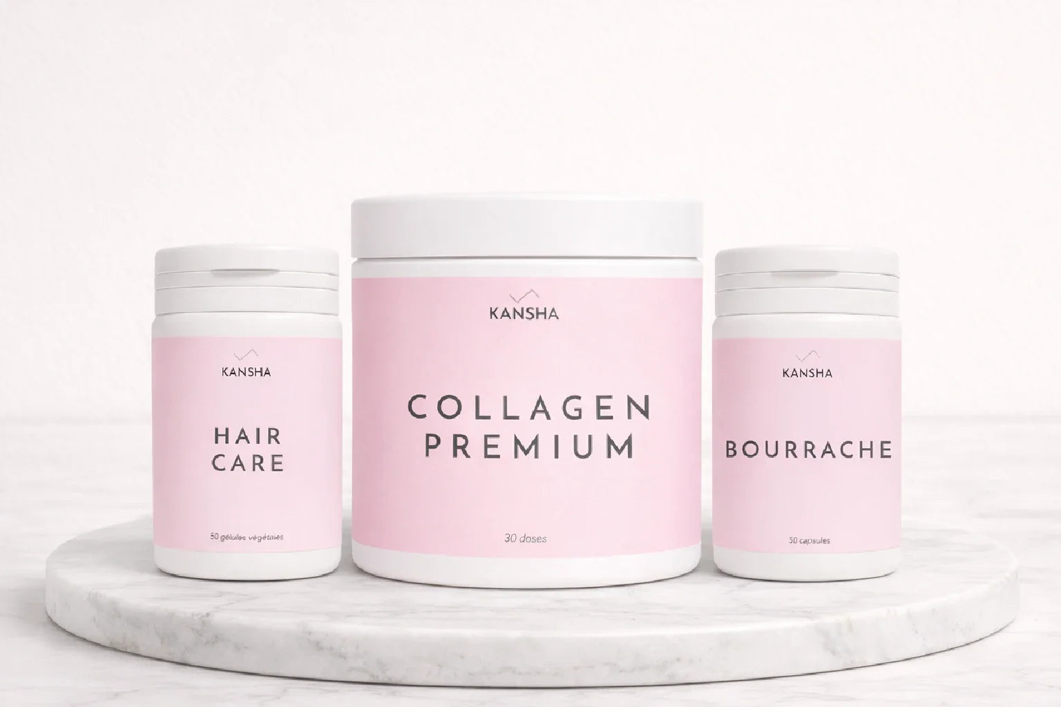 compléments alimentaires de la gamme BEAUTY de KANSHA, pour prendre soin de la beauté, des cheveux et de la peau