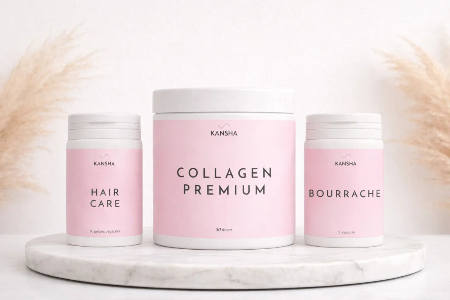 compléments alimentaires de la gamme BEAUTY de KANSHA, pour prendre soin de la beauté, des cheveux et de la peau