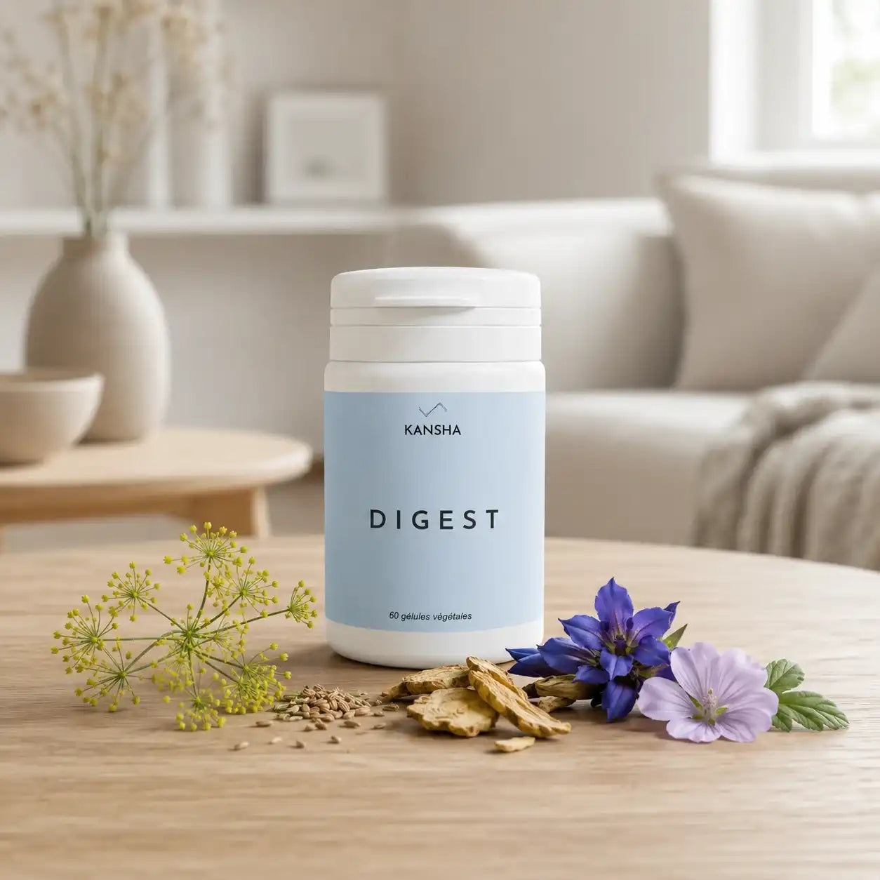 Complément alimentaire KANSHA DIGEST – fenouil, guimauve et gentiane pour le confort digestif et la légèreté abdominale