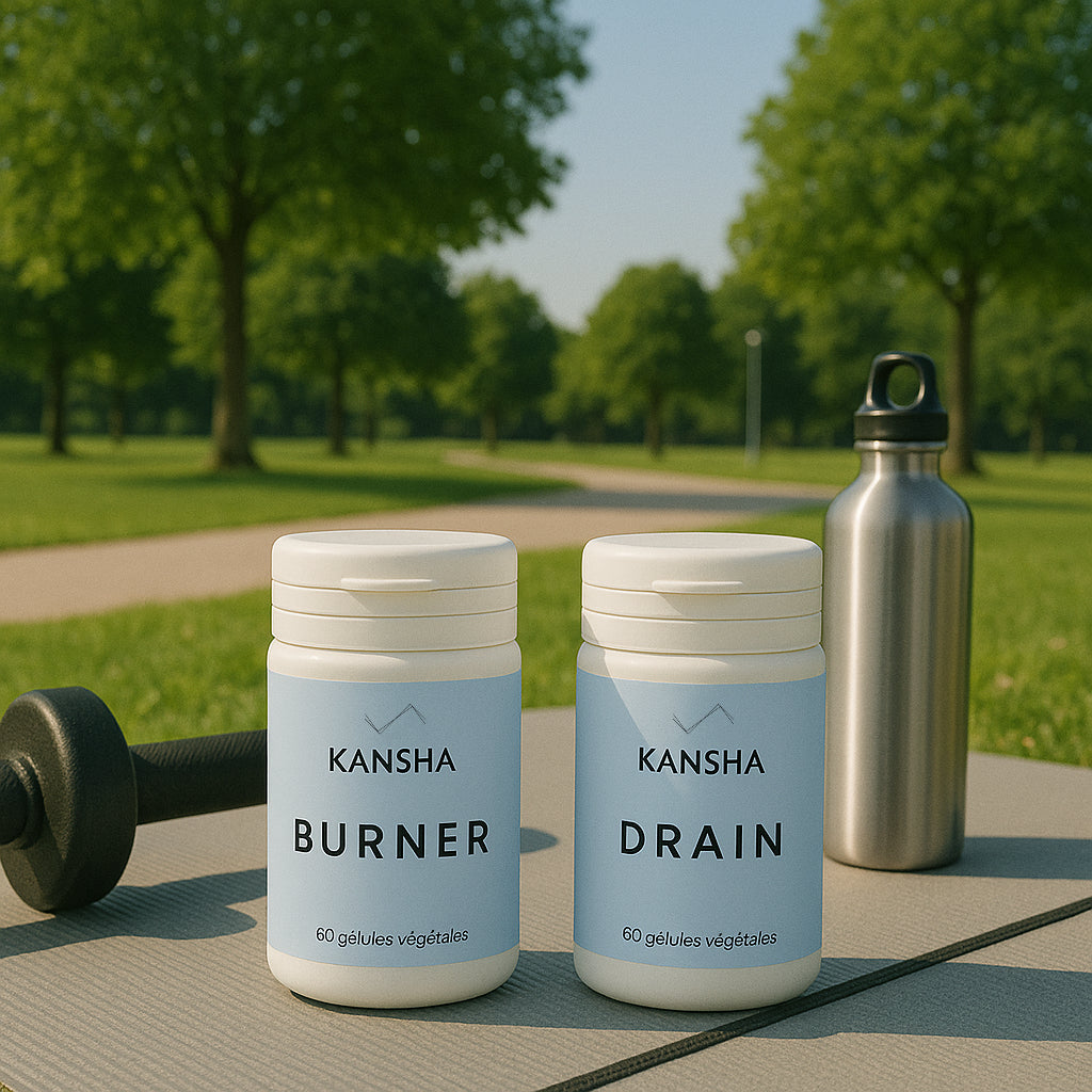 Compléments alimentaires KANSHA BURNER et DRAIN – association naturelle pour favoriser la combustion des graisses et l’élimination lors d’une activité physique