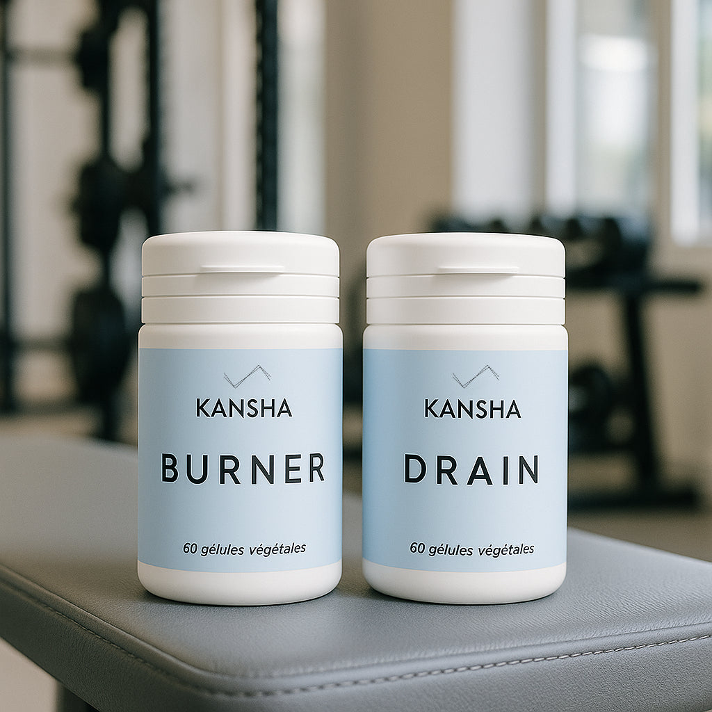 Compléments alimentaires KANSHA BURNER et DRAIN – duo actif pour soutenir la combustion des graisses et l’élimination pendant l’entraînement