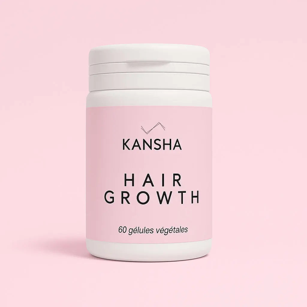 Complément alimentaire KANSHA HAIR GROWTH – formule naturelle à base de roquette, prêle, biotine et sélénium pour la croissance et la vitalité des cheveux