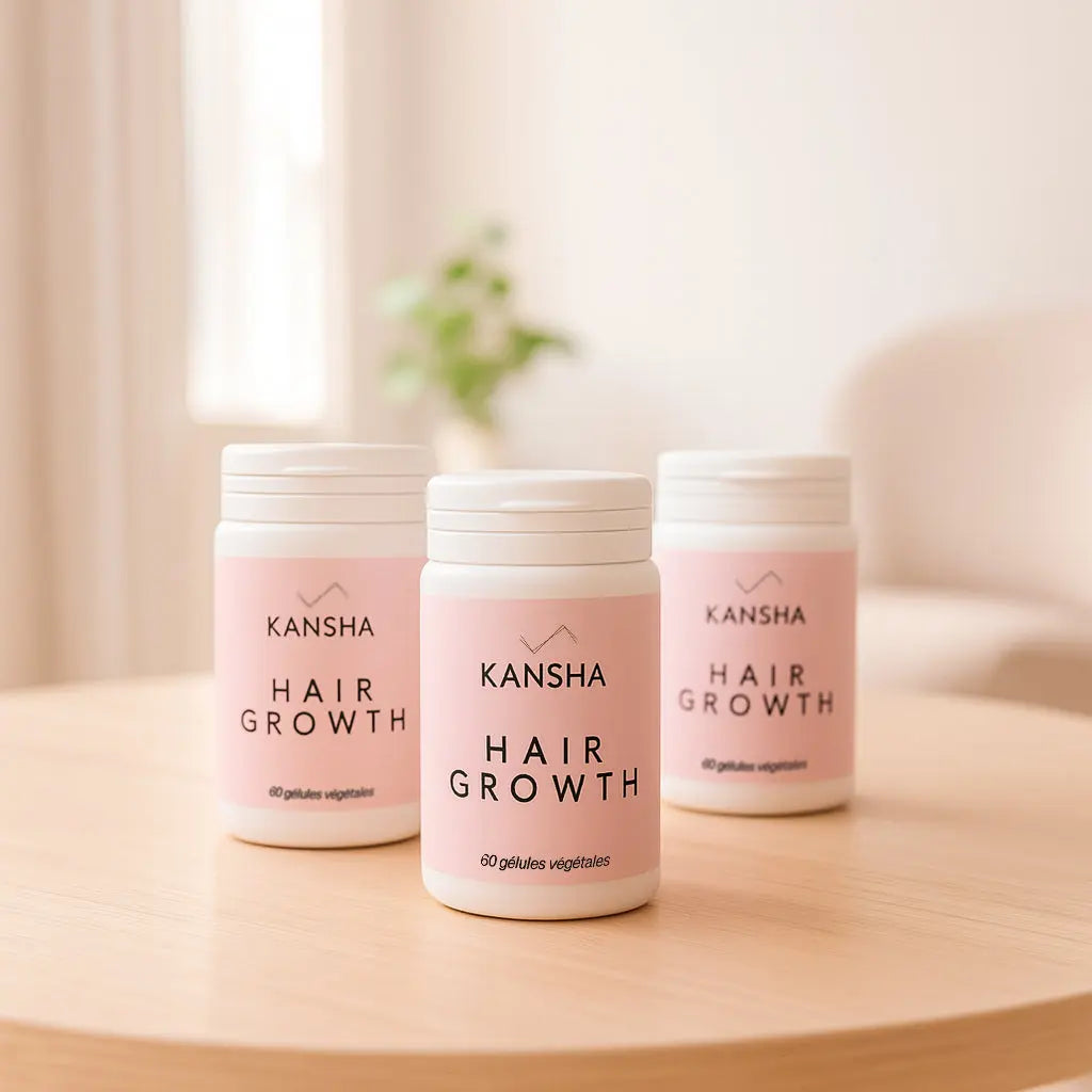 Complément alimentaire KANSHA HAIR GROWTH – cure complète naturelle pour la croissance, la fortification et la vitalité des cheveux