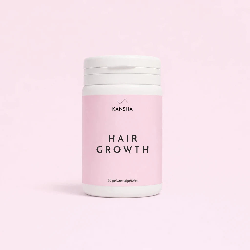 Complément alimentaire KANSHA HAIR GROWTH – roquette, myrtille, prêle, sélénium, acide folique, biotine, lysine et arginine pour la croissance et la fortification des cheveux
