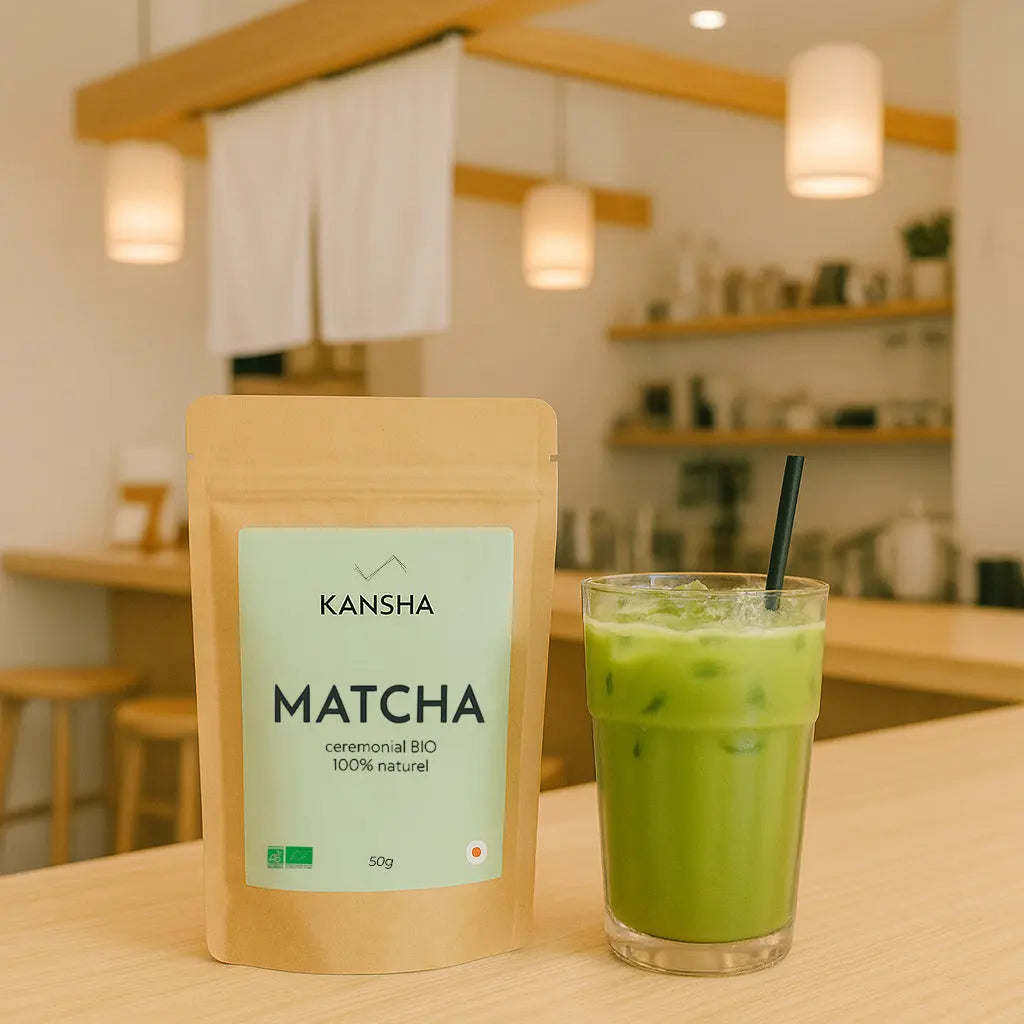 Thé vert bio KANSHA MATCHA – matcha 100 % pur issu de la première récolte Ichibancha, riche en antioxydants et nutriments naturels