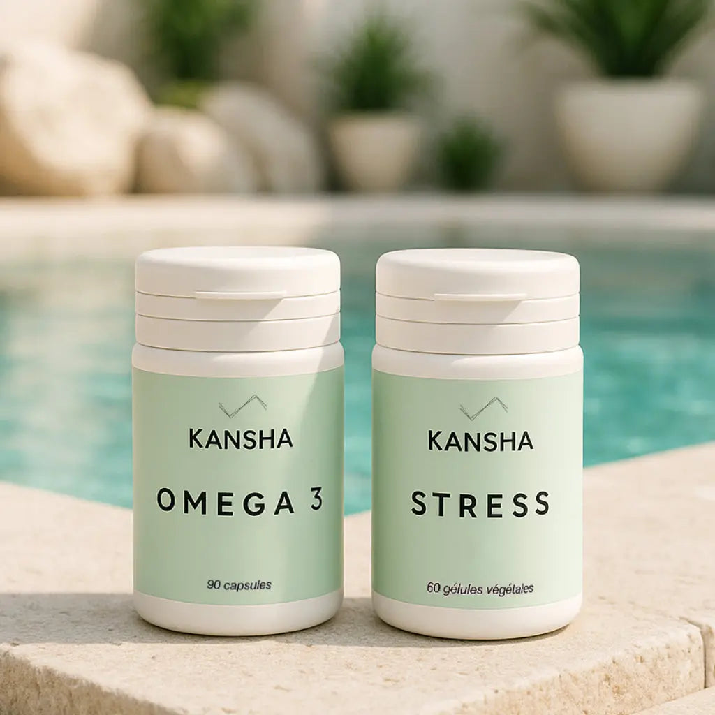 Compléments alimentaires KANSHA OMEGA 3 et STRESS – alliance naturelle d’oméga-3, magnésium et plantes adaptogènes pour le bien-être mental et la relaxation
