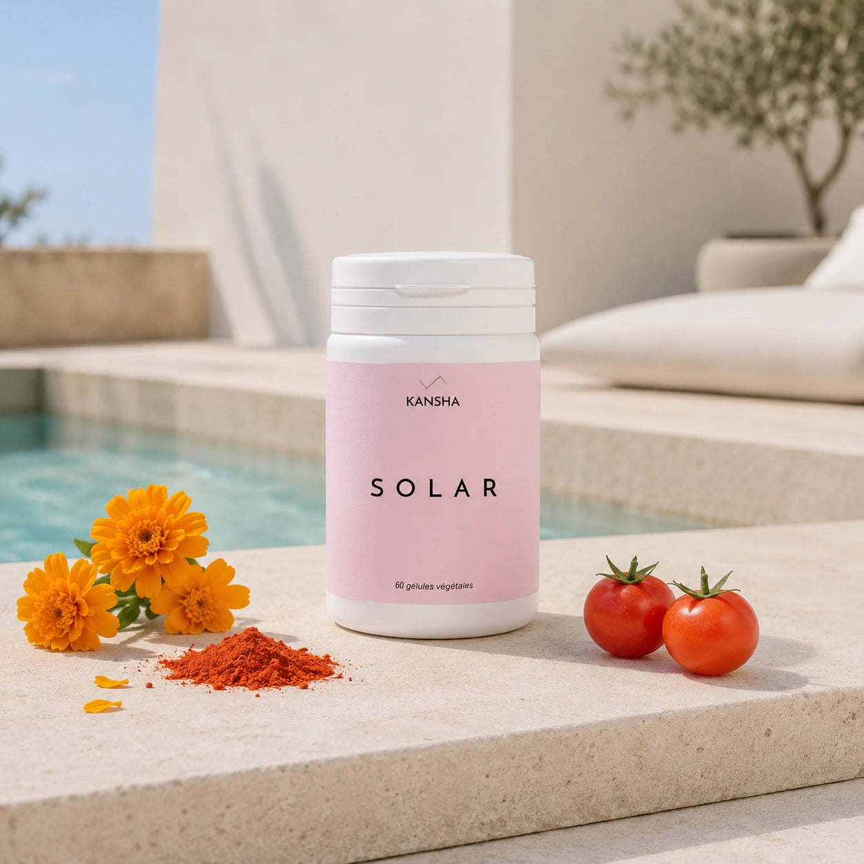 complément alimentaire SOLAR de KANSHA pour préparer la peau au soleil et maintenir le bronzage