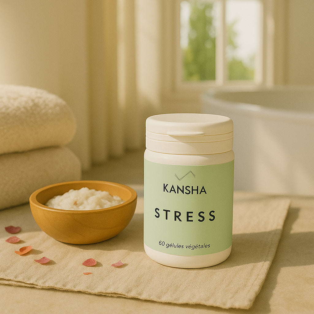Complément alimentaire KANSHA STRESS – formule à base de tryptophane, rhodiola rosea et magnésium pour détente, sérénité et équilibre émotionnel