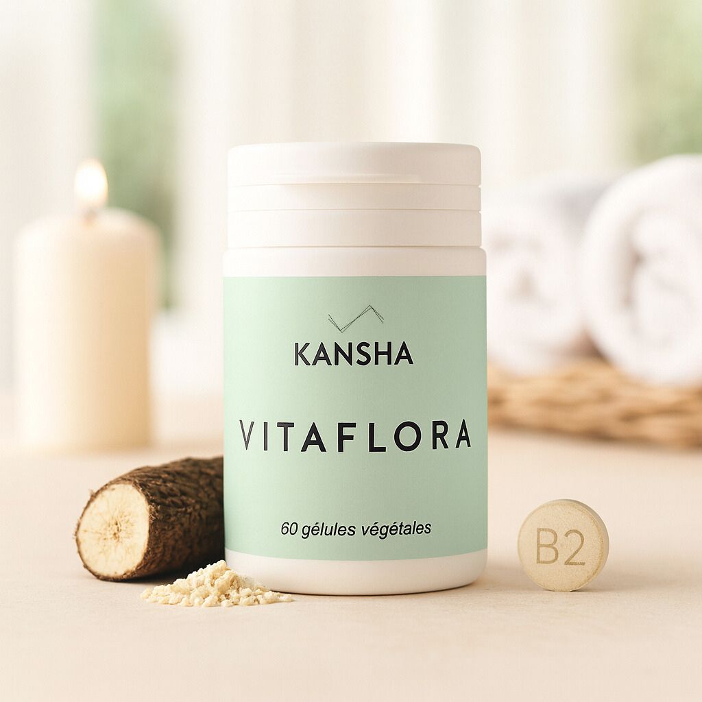 Complément alimentaire KANSHA VITAFLORA – probiotiques, prébiotique et vitamine B2 pour la flore intestinale, la digestion et le bien-être global