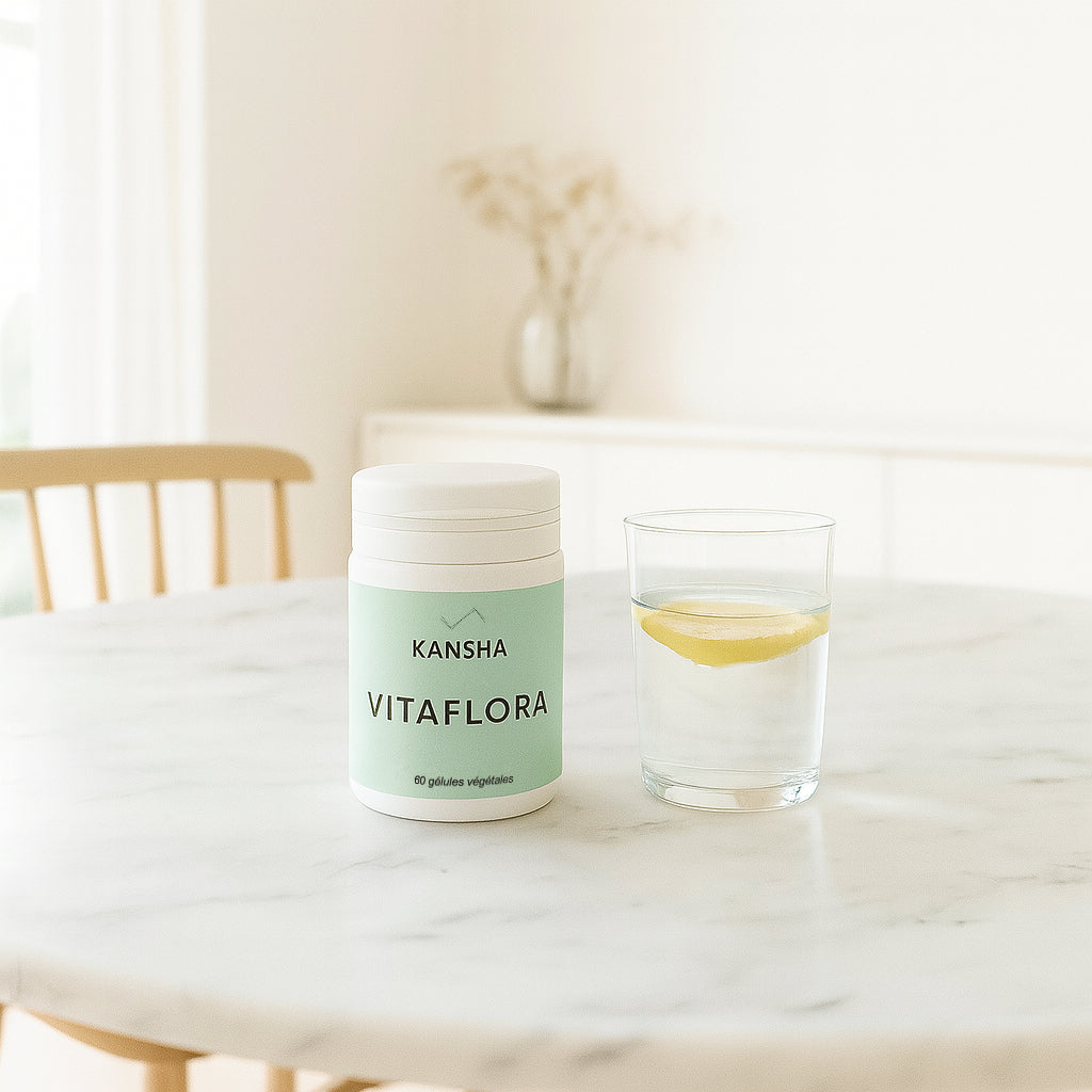 Complément alimentaire KANSHA VITAFLORA – 3 souches de probiotiques, 1 prébiotique et vitamine B2 pour l’équilibre digestif et la flore intestinale