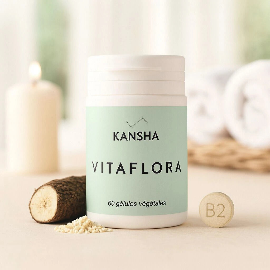 Complément alimentaire KANSHA VITAFLORA – probiotiques, prébiotique et vitamine B2 pour la flore intestinale, la digestion et le bien-être global