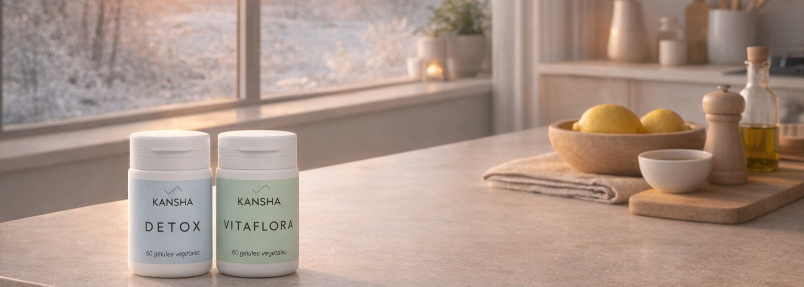 compléments alimentaires VITAFLORA et DETOX de KANSHA pour un microbiote en bonne santé et pour détoxifier l'organisme