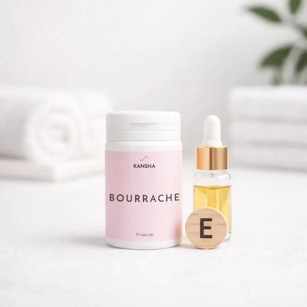 Capsules d'huile de bourrache KANSHA - riche en acide gamma-linolénique (GLA) pour hydrater et protéger la peau en profondeur