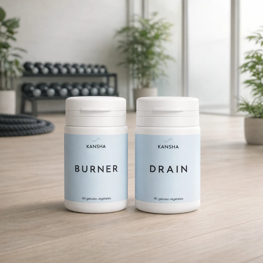 Compléments alimentaires KANSHA BURNER et DRAIN – duo actif pour soutenir la combustion des graisses et l’élimination pendant l’entraînement