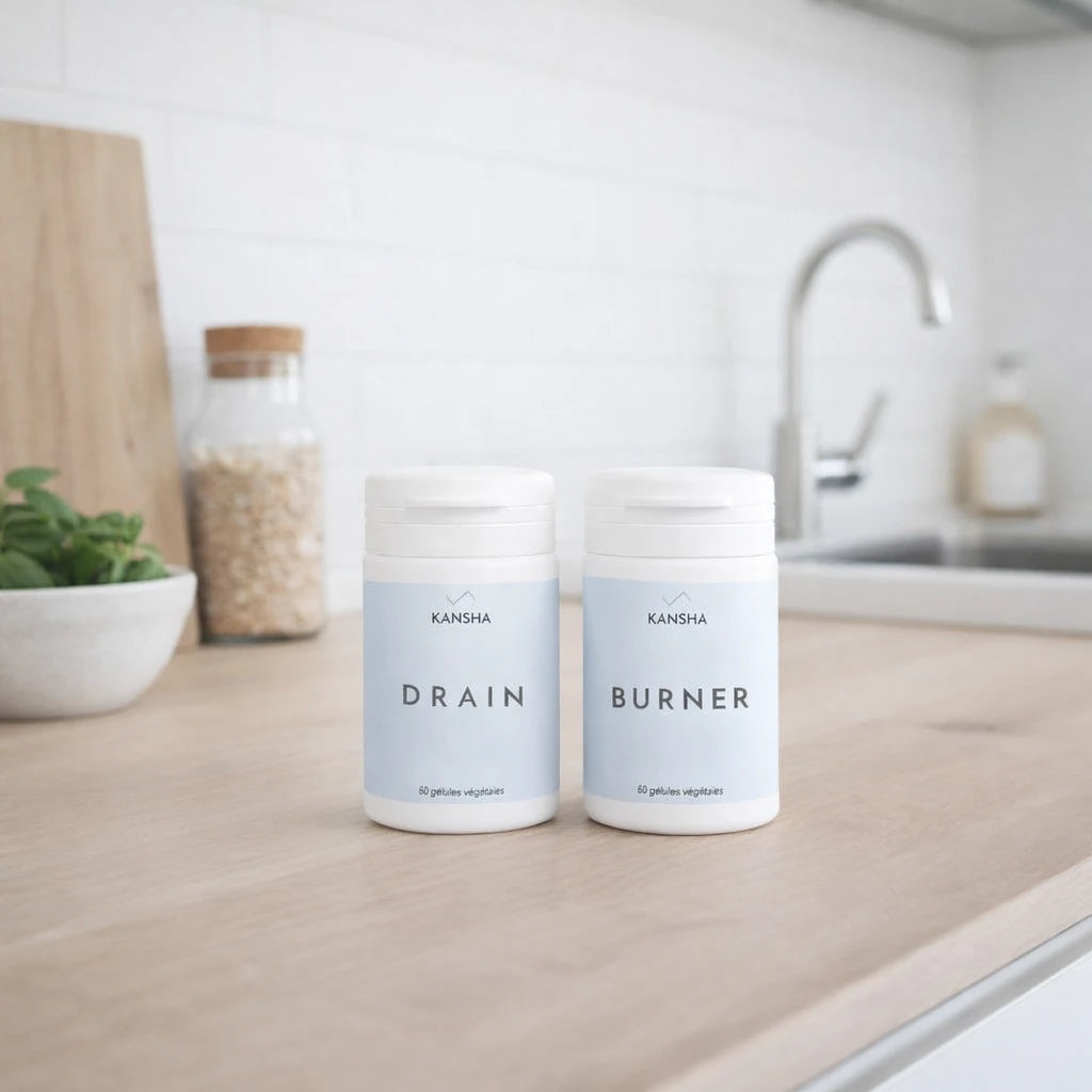 Compléments alimentaires KANSHA BURNER et DRAIN – duo actif pour soutenir la combustion des graisses et l’élimination pendant l’entraînement