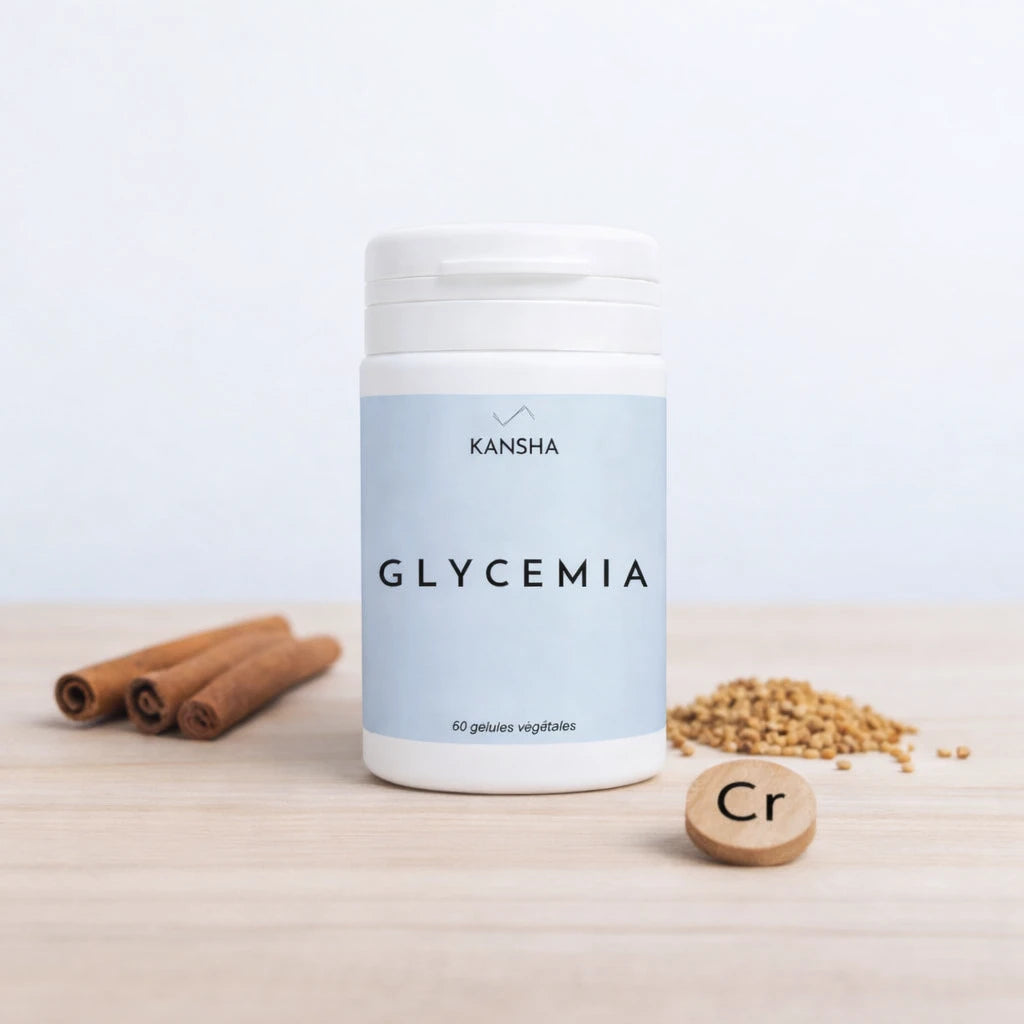 Complément alimentaire KANSHA GLYCEMIA – association de cannelle, fenugrec et chrome pour réguler la glycémie et soutenir le métabolisme énergétique
