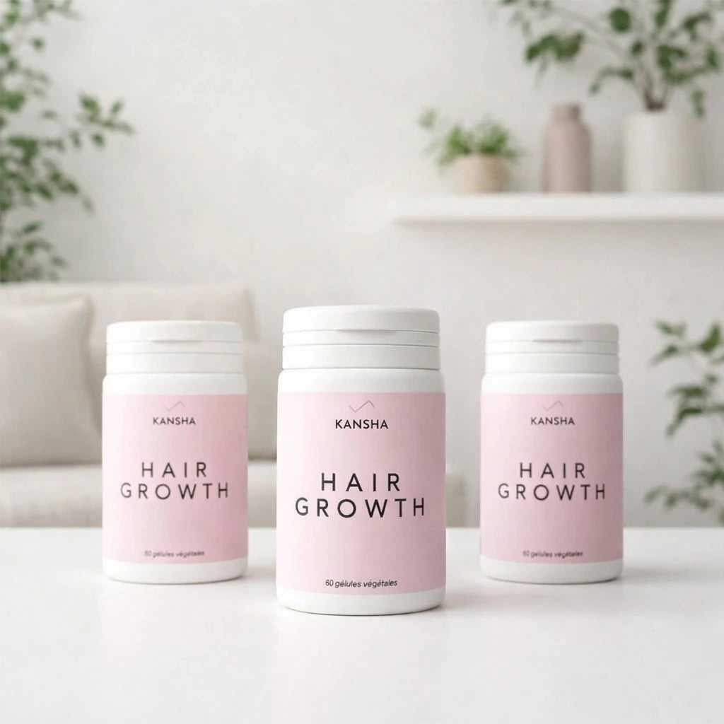 Complément alimentaire KANSHA HAIR GROWTH – cure complète naturelle pour la croissance, la fortification et la vitalité des cheveux