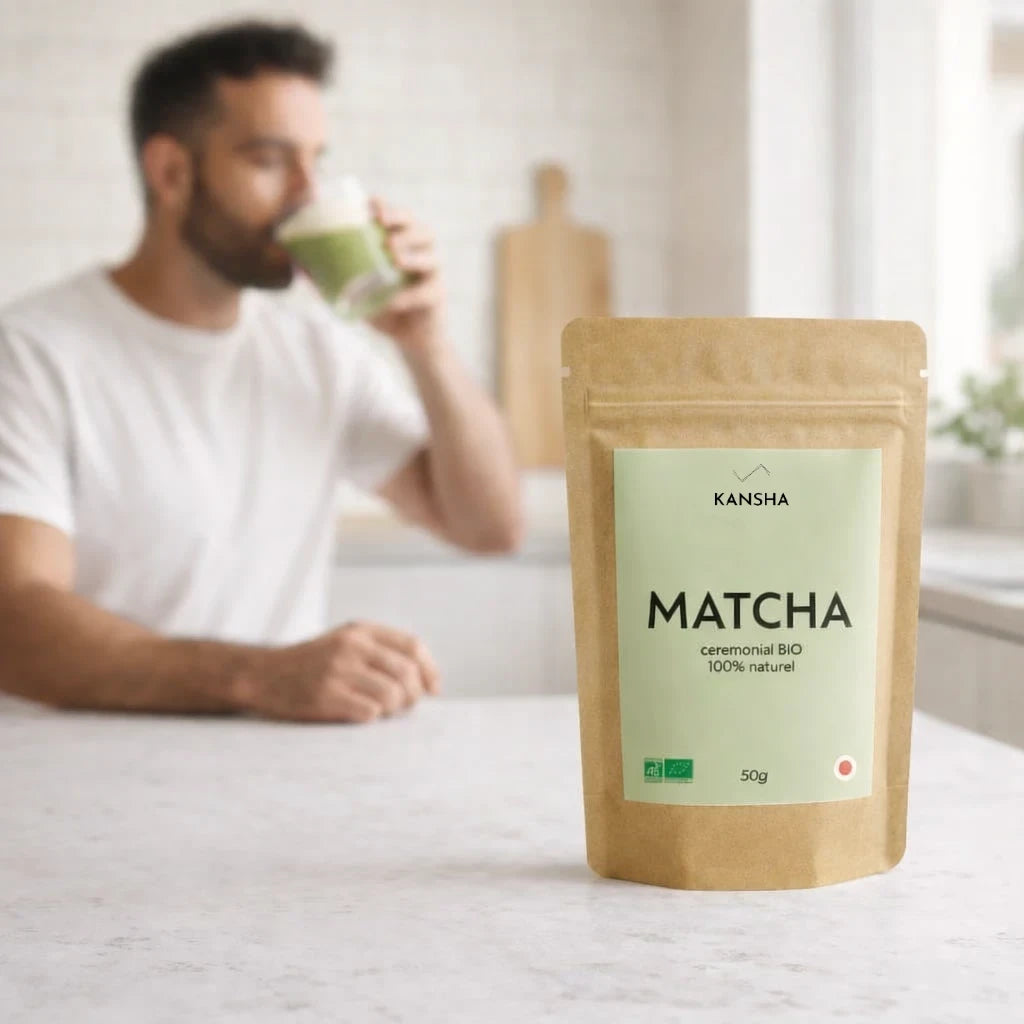 Thé vert bio KANSHA MATCHA – matcha 100 % pur issu de la première récolte Ichibancha au Japon, riche en antioxydants et en énergie naturelle