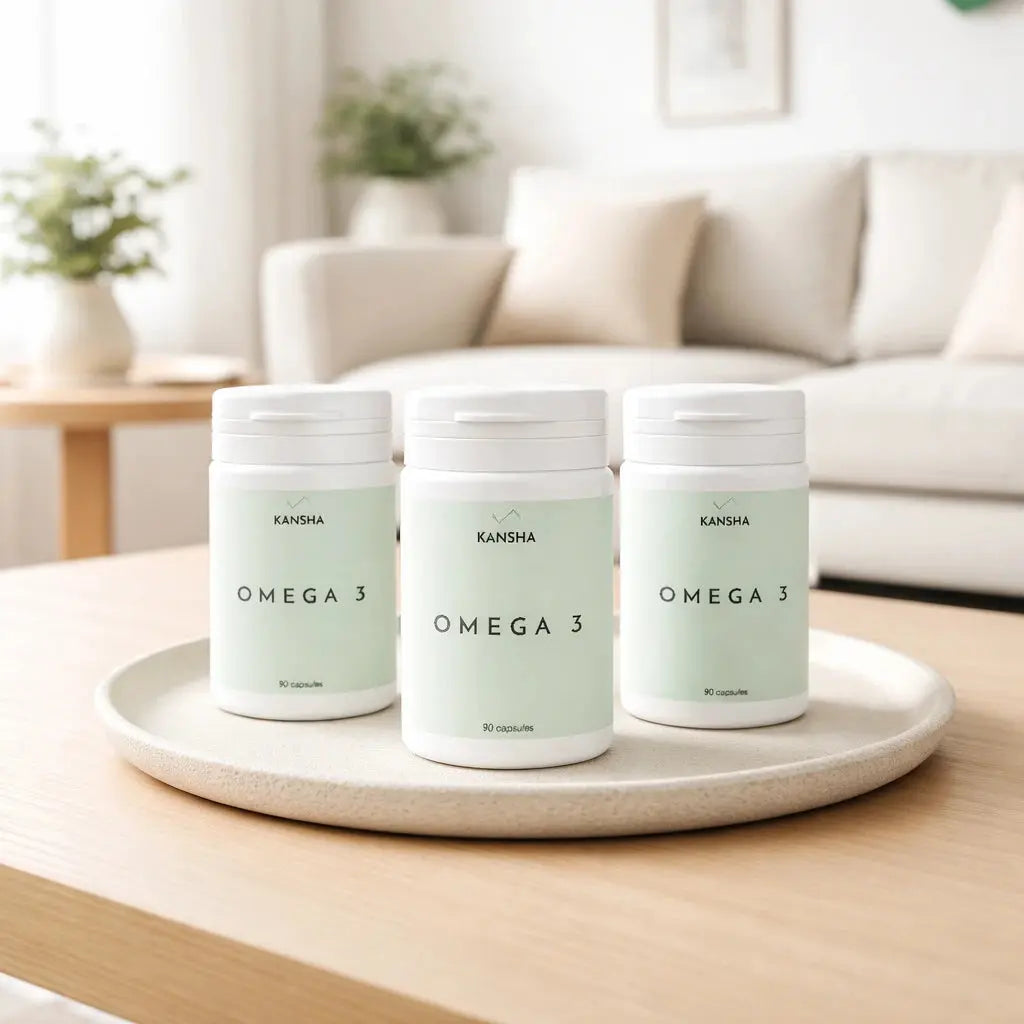 Complément alimentaire KANSHA OMEGA 3 – acides gras essentiels pour la santé du cœur et l’équilibre mental, inspiré du calme de la mer