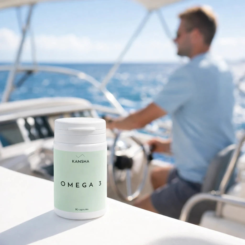 Complément alimentaire KANSHA OMEGA 3 – acides gras essentiels pour la santé du cœur et l’équilibre mental, inspiré du calme de la mer