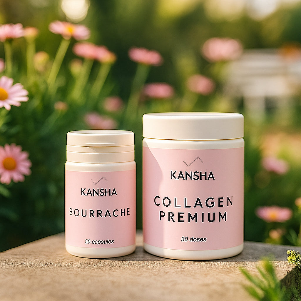Compléments alimentaires KANSHA COLLAGEN PREMIUM et BOURRACHE – association naturelle pour la beauté, l’hydratation et la fermeté de la peau