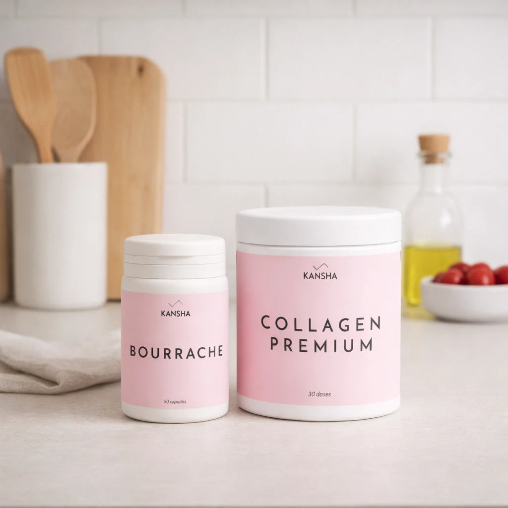 Compléments alimentaires KANSHA COLLAGEN PREMIUM et BOURRACHE – duo beauté pour l’hydratation, la fermeté et l’éclat naturel de la peau