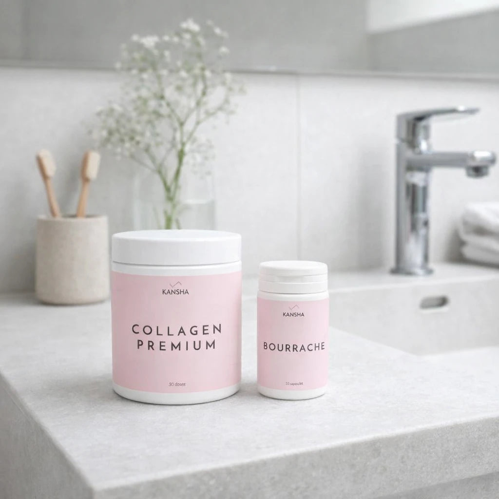 Compléments alimentaires KANSHA COLLAGEN PREMIUM et BOURRACHE – duo beauté pour l’hydratation, la fermeté et l’éclat naturel de la peau
