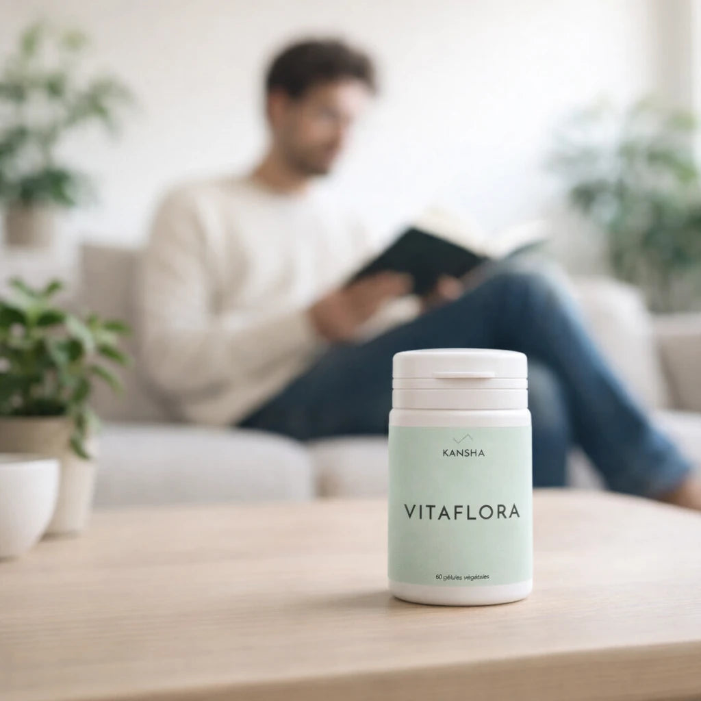 Complément alimentaire KANSHA VITAFLORA – probiotiques, prébiotique et vitamine B2 pour la flore intestinale, la digestion et le bien-être global