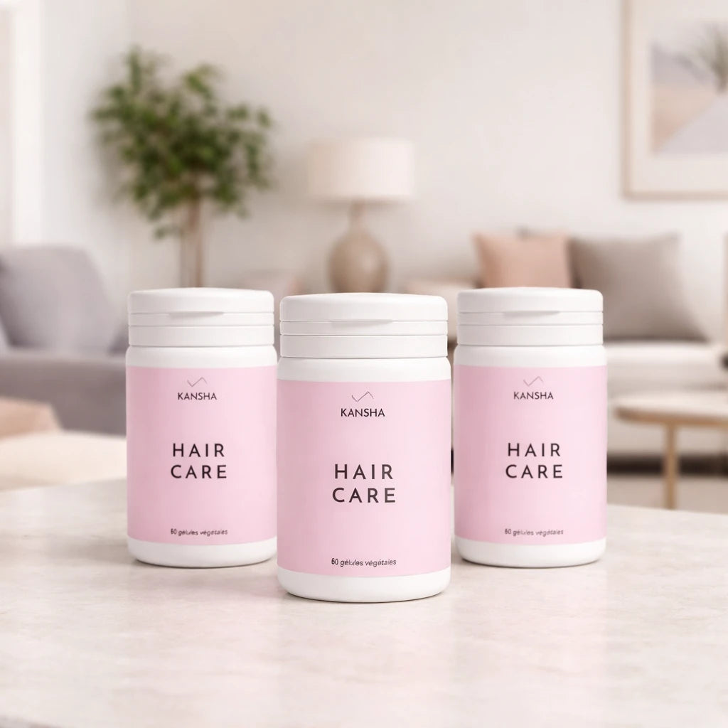 Complément alimentaire KANSHA HAIR CARE – roquette, myrtille, prêle, sélénium, acide folique, biotine, lysine et arginine pour la croissance et la fortification des cheveux