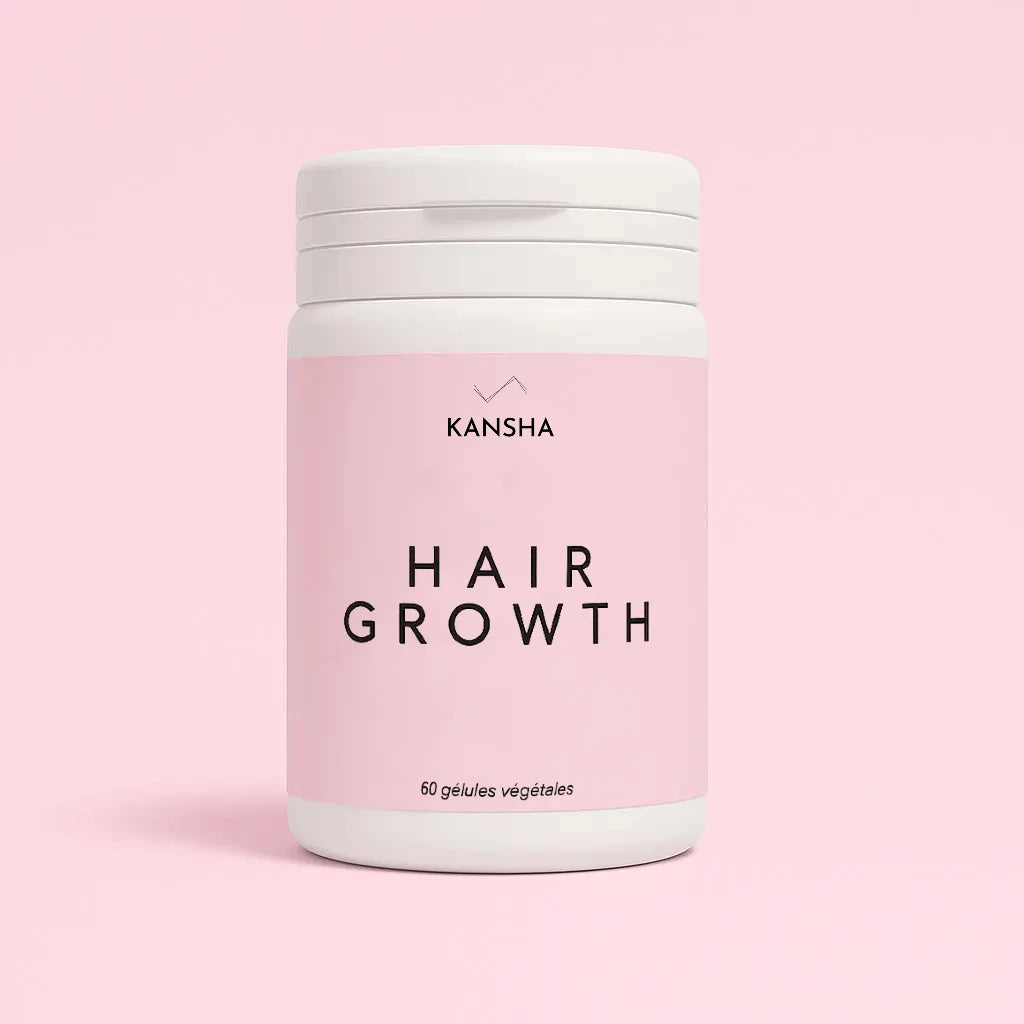 Complément alimentaire KANSHA HAIR GROWTH – roquette, myrtille, prêle, sélénium, acide folique, biotine, lysine et arginine pour la croissance et la fortification des cheveux