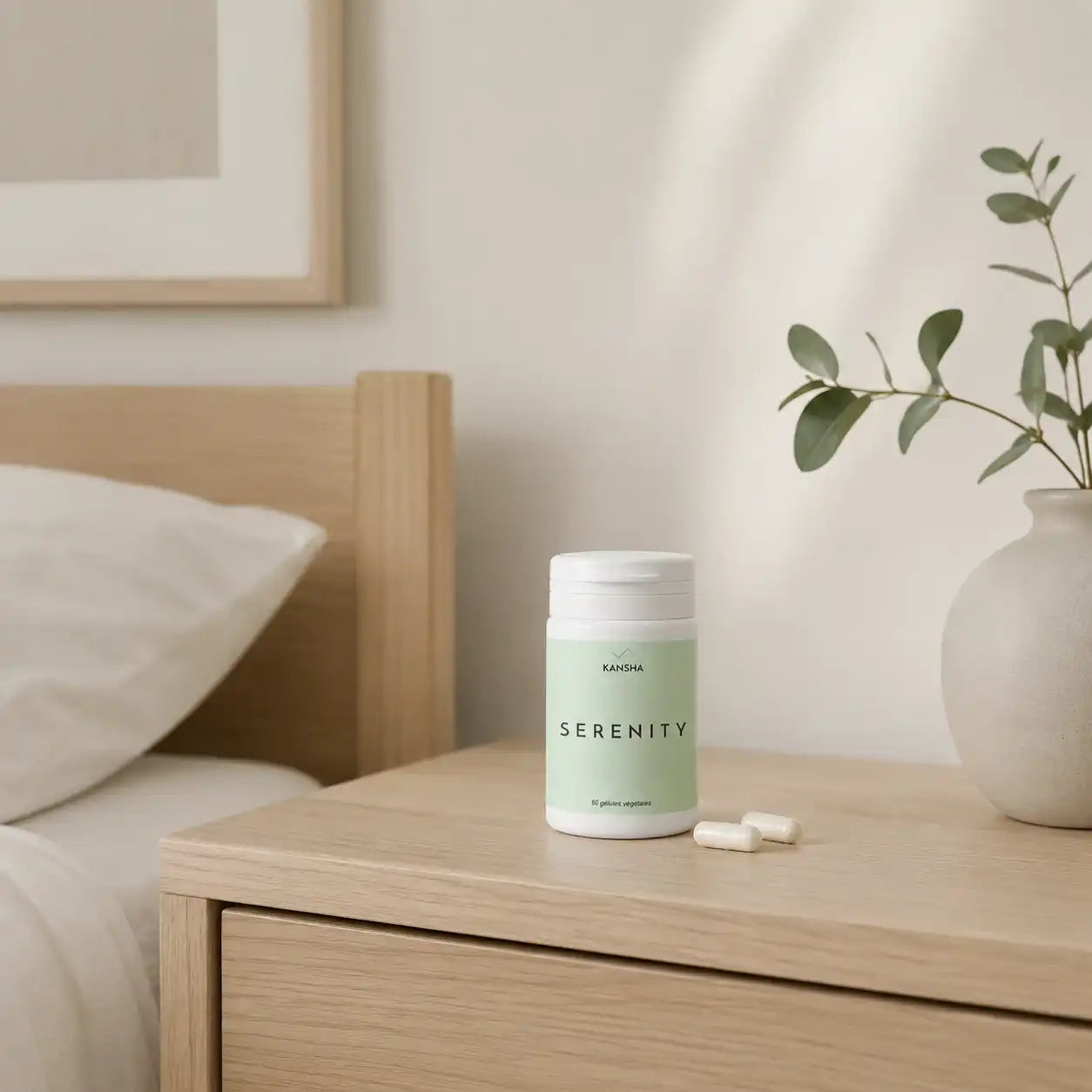 Nahrungsergänzungsmittel SERENITY von KANSHA mit Magnesium, Rhodiola rosea und L-Tryptophan gegen Nervosität