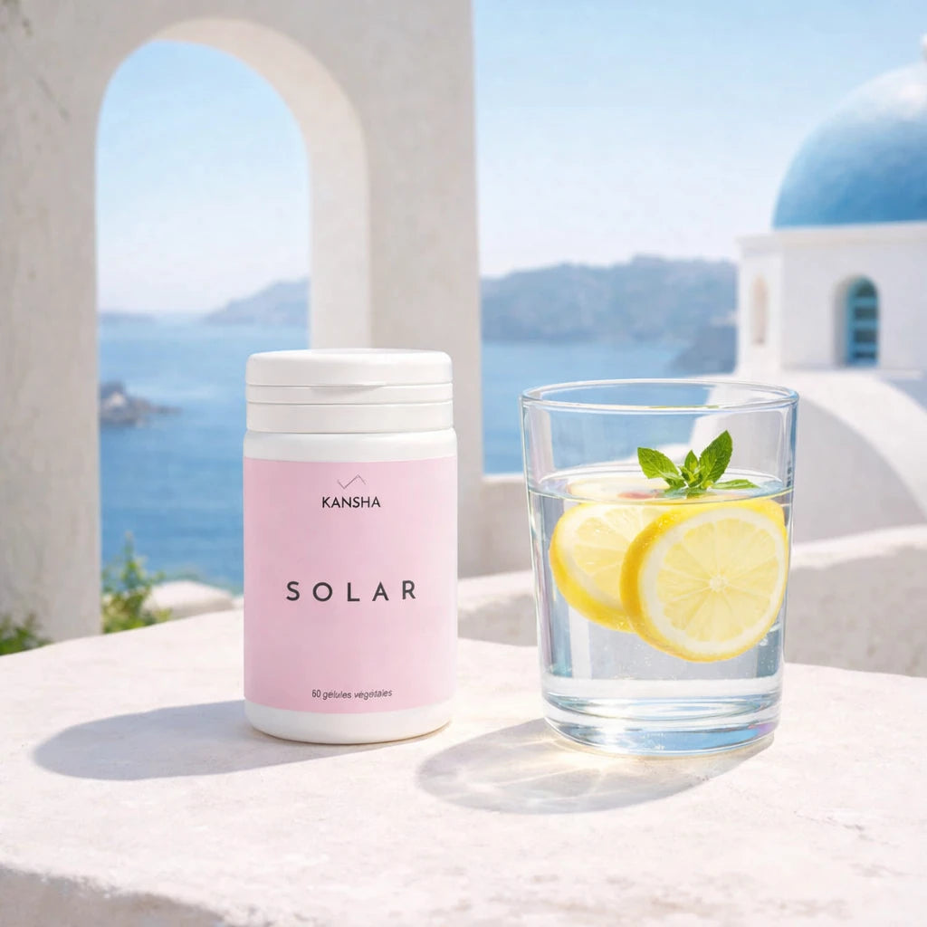 complément alimentaire SOLAR de KANSHA pour préparer la peau au soleil et maintenir le bronzage