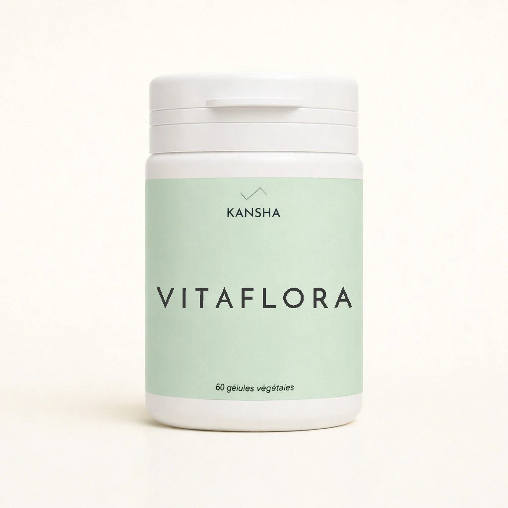 Complément alimentaire KANSHA VITAFLORA – probiotiques, prébiotique et vitamine B2 pour la flore intestinale, la digestion et le bien-être global