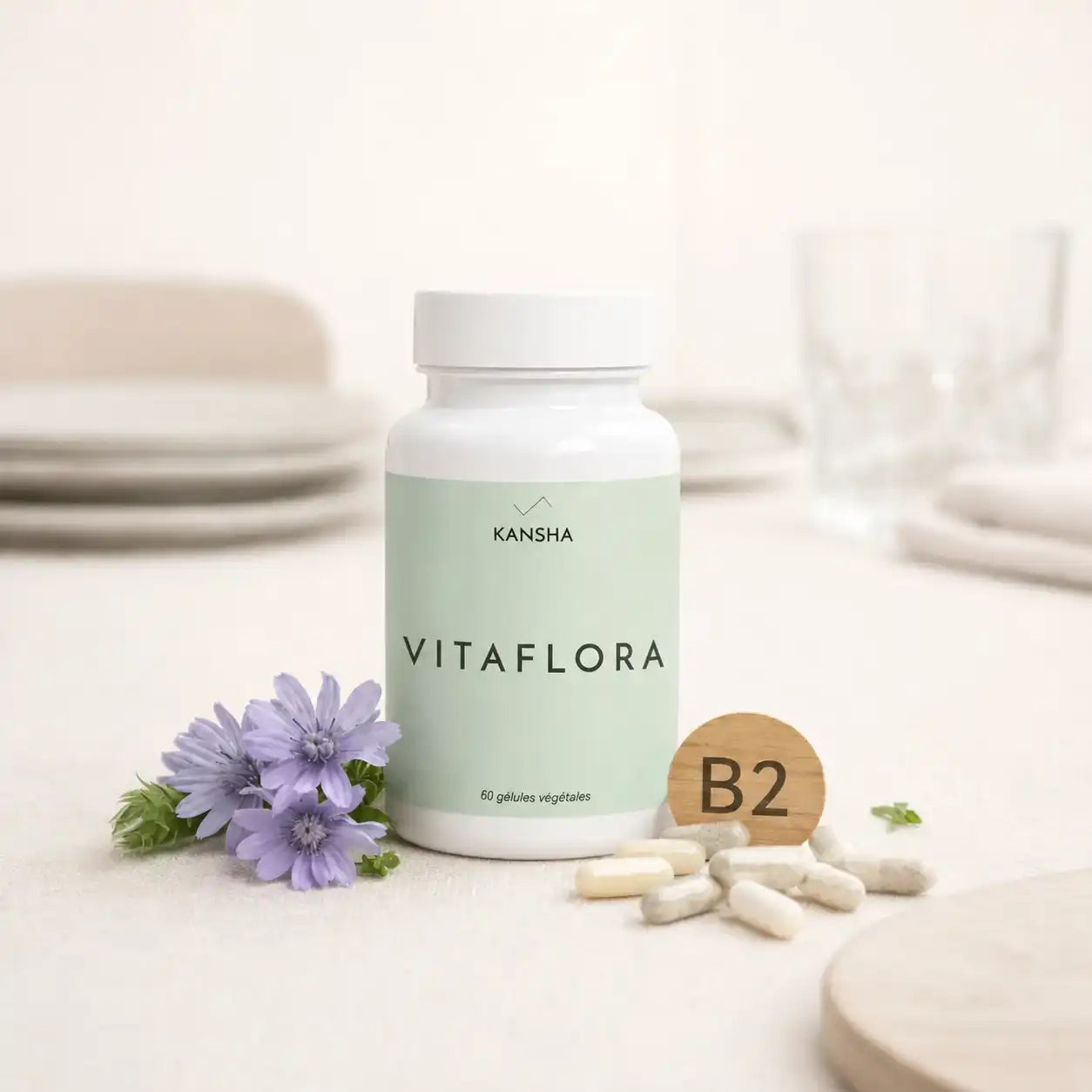 Complément alimentaire KANSHA VITAFLORA – probiotiques, prébiotique et vitamine B2 pour la flore intestinale, la digestion et le bien-être global