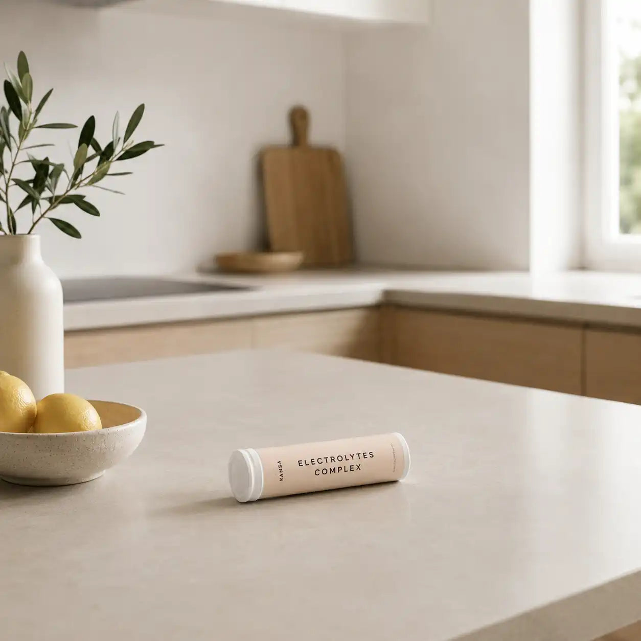 Électrolytes effervescents KANSHA au citron avec sodium, potassium, magnésium et vitamine C.