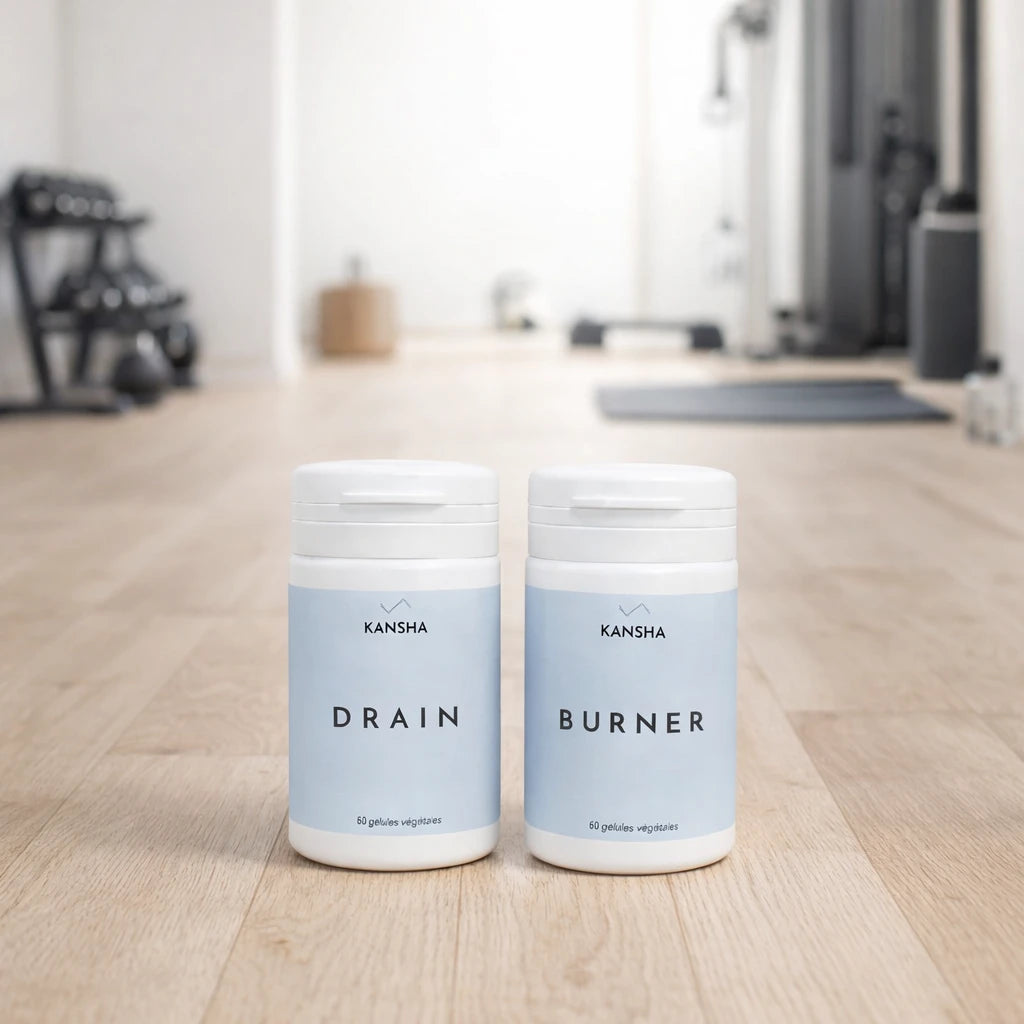 Compléments alimentaires KANSHA BURNER et DRAIN – duo actif pour soutenir la combustion des graisses et l’élimination pendant l’entraînement
