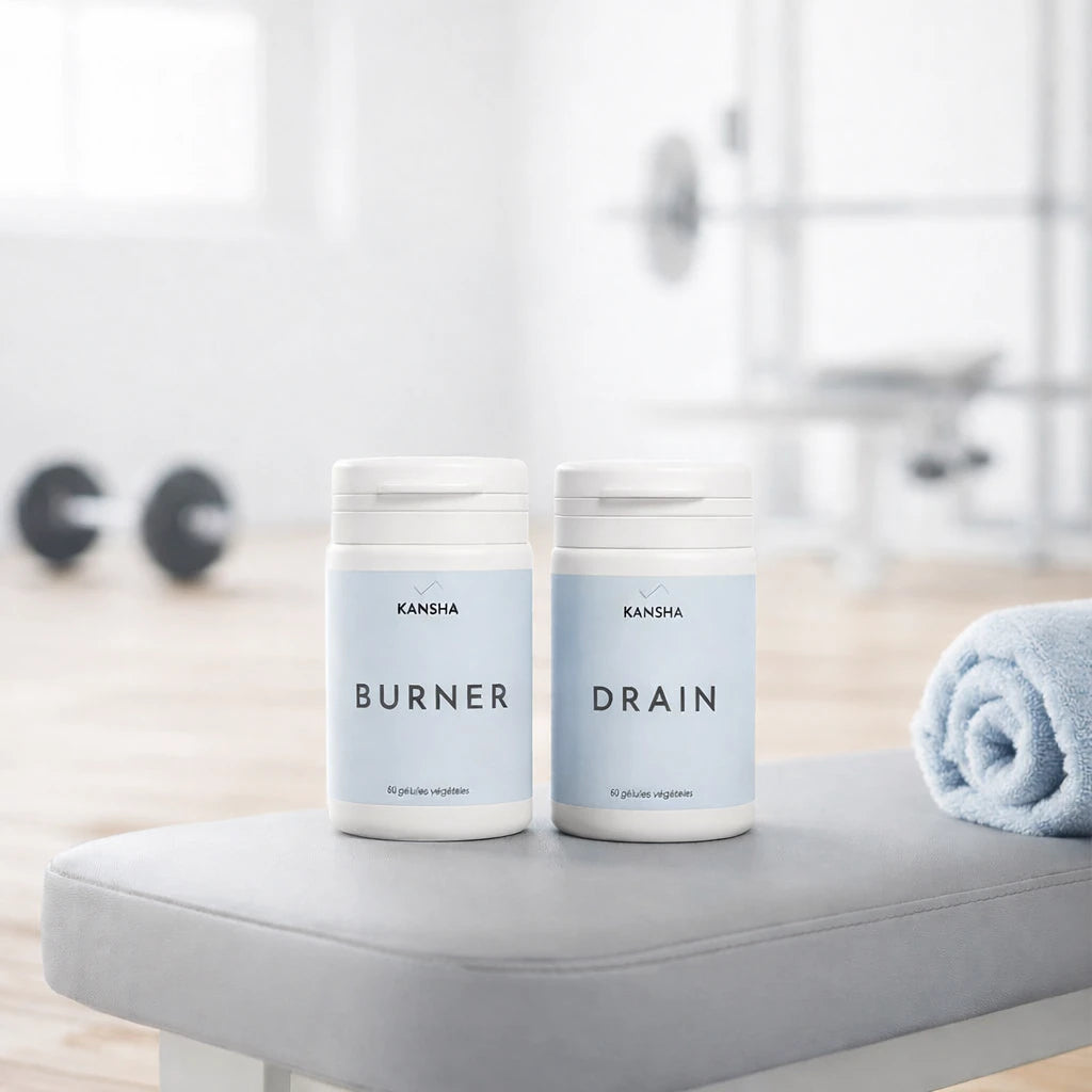 Compléments alimentaires KANSHA BURNER et DRAIN – duo actif pour soutenir la combustion des graisses et l’élimination pendant l’entraînement