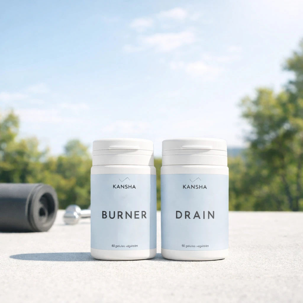 Compléments alimentaires KANSHA BURNER et DRAIN – duo actif pour soutenir la combustion des graisses et l’élimination pendant l’entraînement