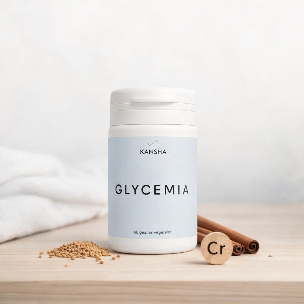 Complément alimentaire KANSHA GLYCEMIA – association de cannelle, fenugrec et chrome pour réguler la glycémie et soutenir le métabolisme énergétique