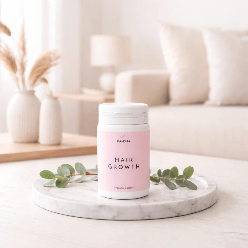 Complément alimentaire KANSHA HAIR GROWTH – cure complète naturelle pour la croissance, la fortification et la vitalité des cheveux