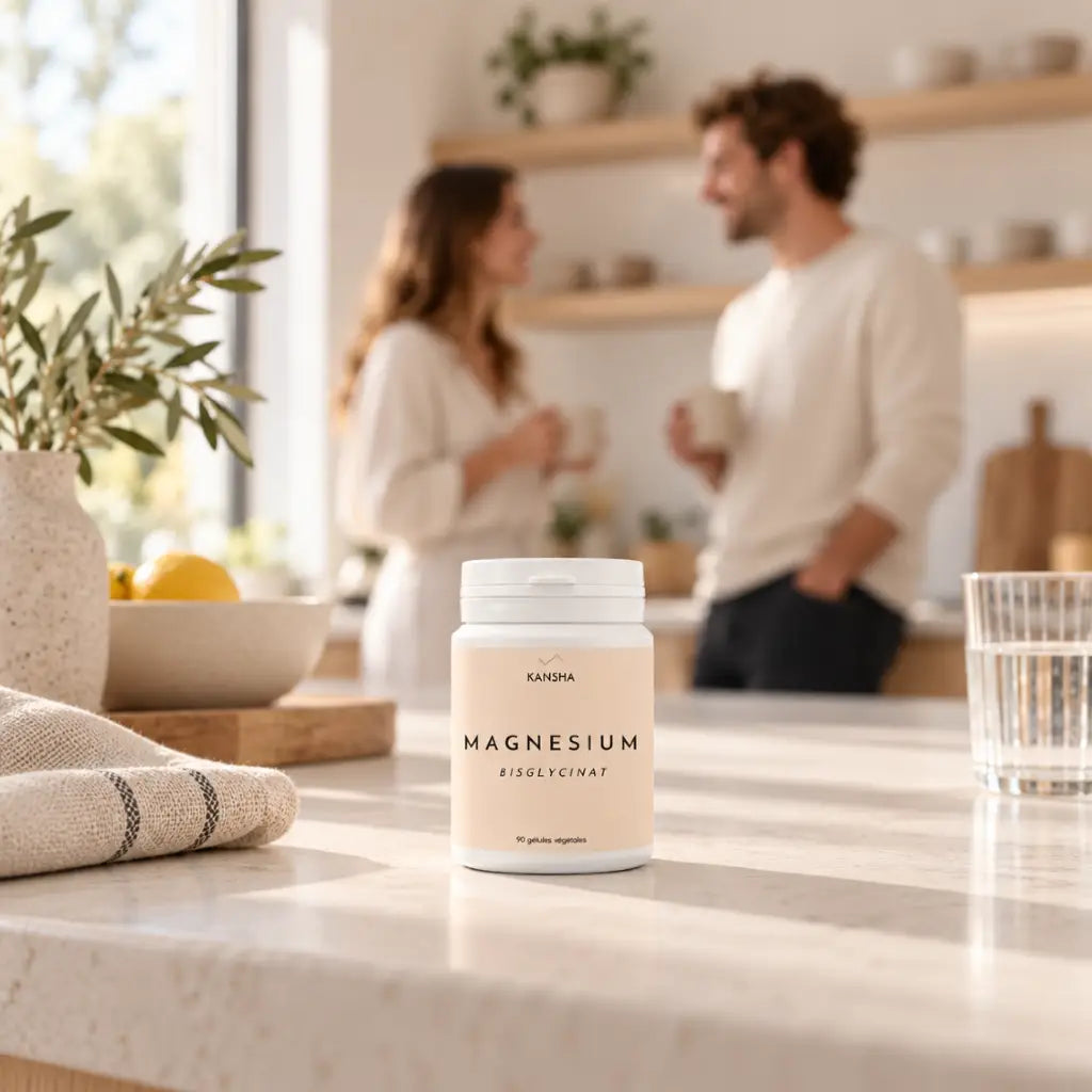 magnésium bisglycinate 100% pur non tamponné de la marque de compléments alimentaire KANSHA. Développé en Suisse.