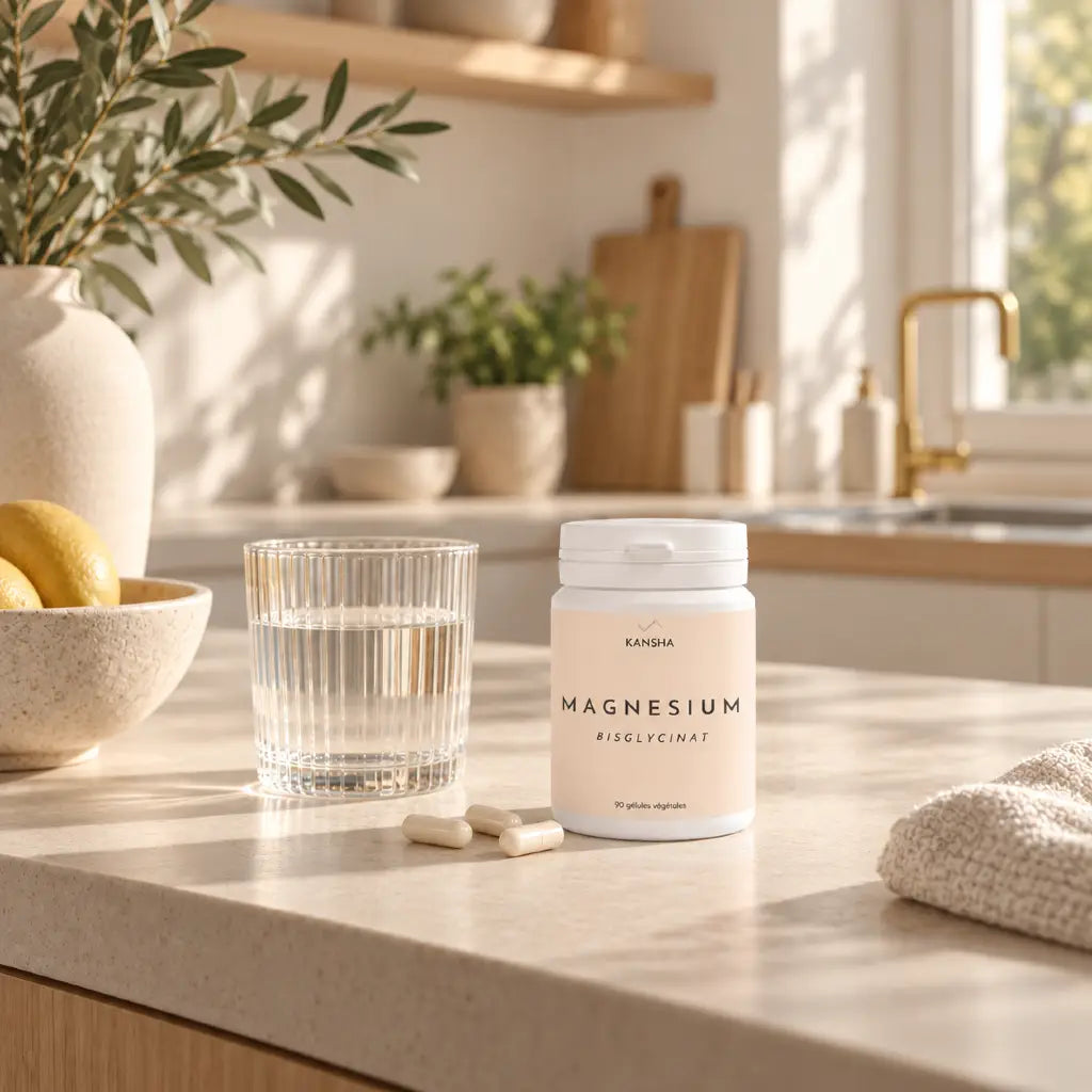 magnésium bisglycinate 100% pur non tamponné de la marque de compléments alimentaire KANSHA. Développé en Suisse.