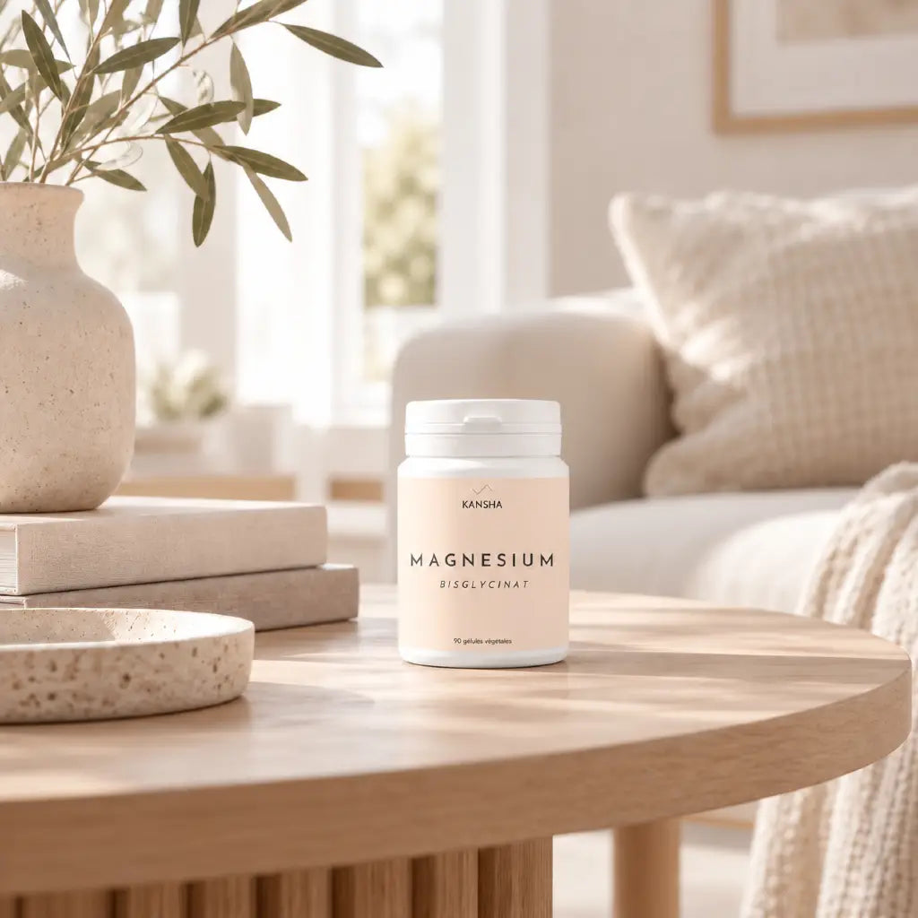 magnésium bisglycinate 100% pur non tamponné de la marque de compléments alimentaire KANSHA. Développé en Suisse.