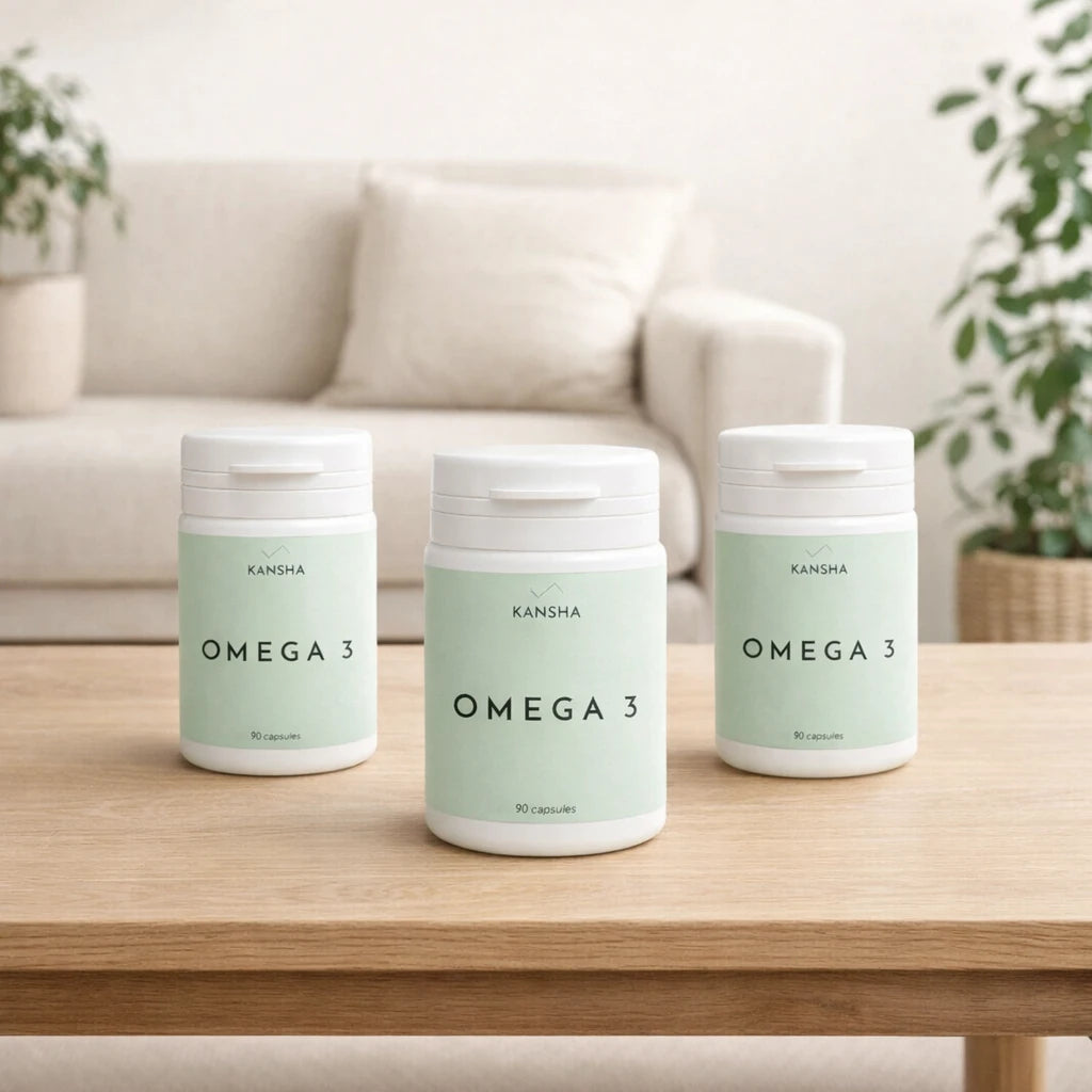 Complément alimentaire KANSHA OMEGA 3 – acides gras essentiels pour la santé du cœur et l’équilibre mental, inspiré du calme de la mer