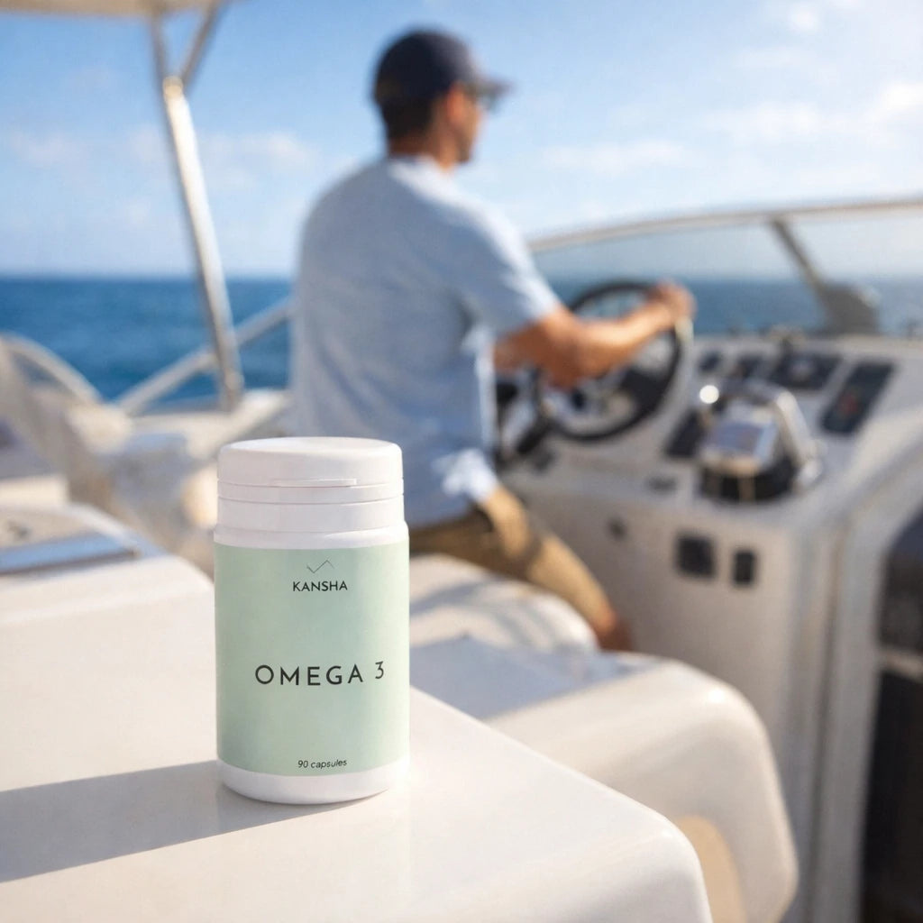 Complément alimentaire KANSHA OMEGA 3 – acides gras essentiels pour la santé du cœur et l’équilibre mental, inspiré du calme de la mer