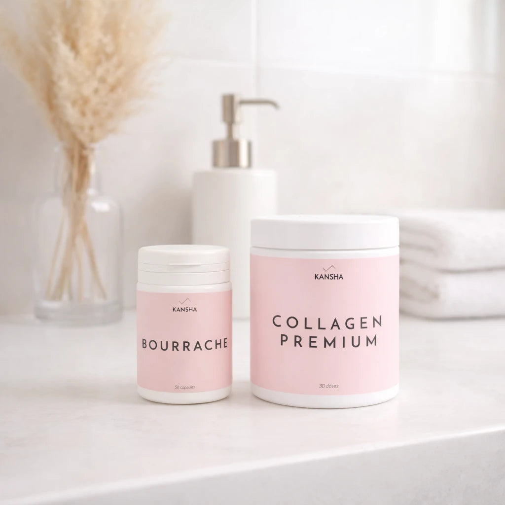 Compléments alimentaires KANSHA COLLAGEN PREMIUM et BOURRACHE – duo beauté pour l’hydratation, la fermeté et l’éclat naturel de la peau