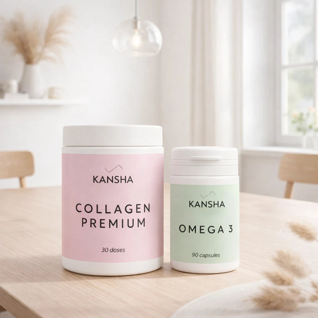 starter pack KANSHA pour découvrir notre univers- COLLAGEN premium et OMEGA 3 de haute qualité pour démarrer l'expérience avec l'univers KANSHA