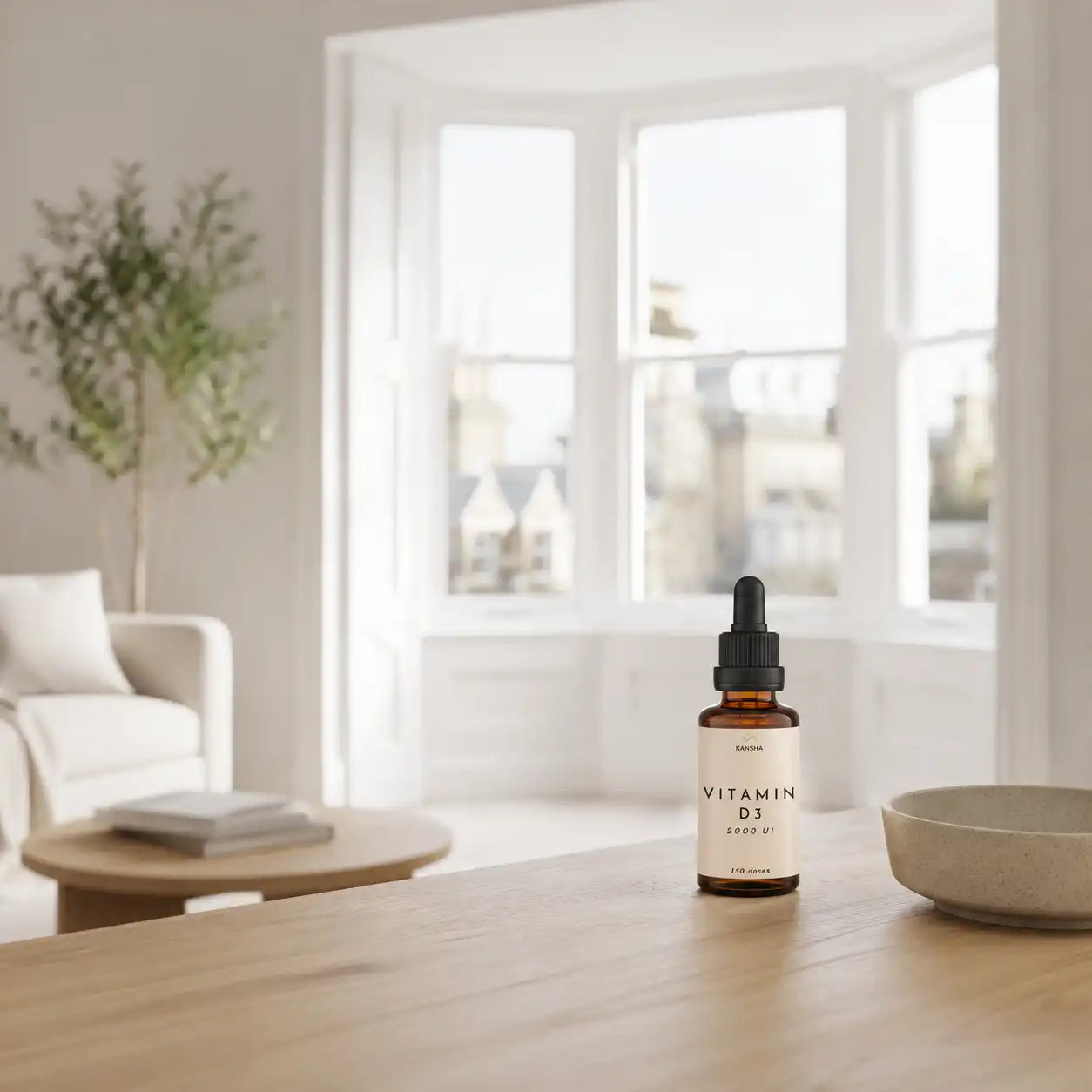 Pflanzliches Vitamin D3 KANSHA 2000 IE aus Flechten, in Tropfenform auf Basis von Bio-MCT-Öl.